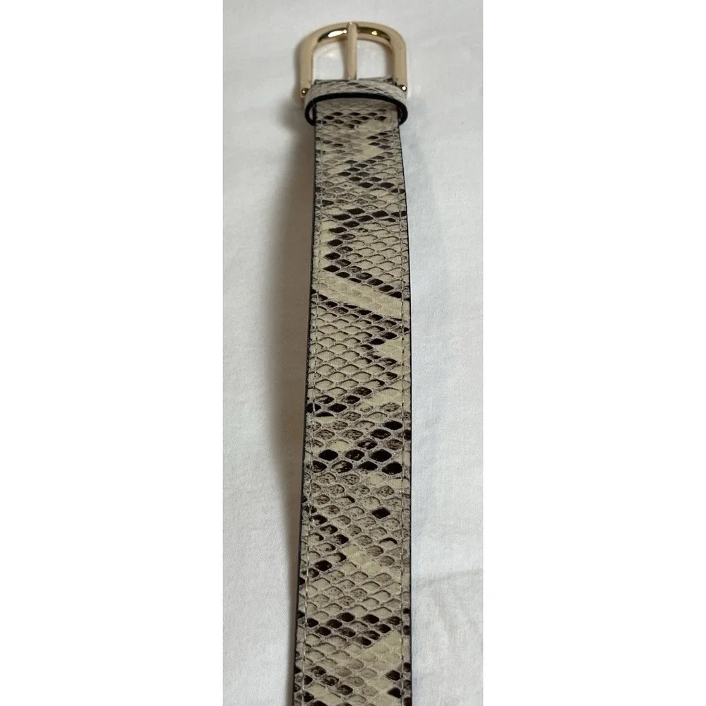 H&M Faux Phyton Leather Belt Women's Sz S/30 Gray Beige Gold Tone Buckle